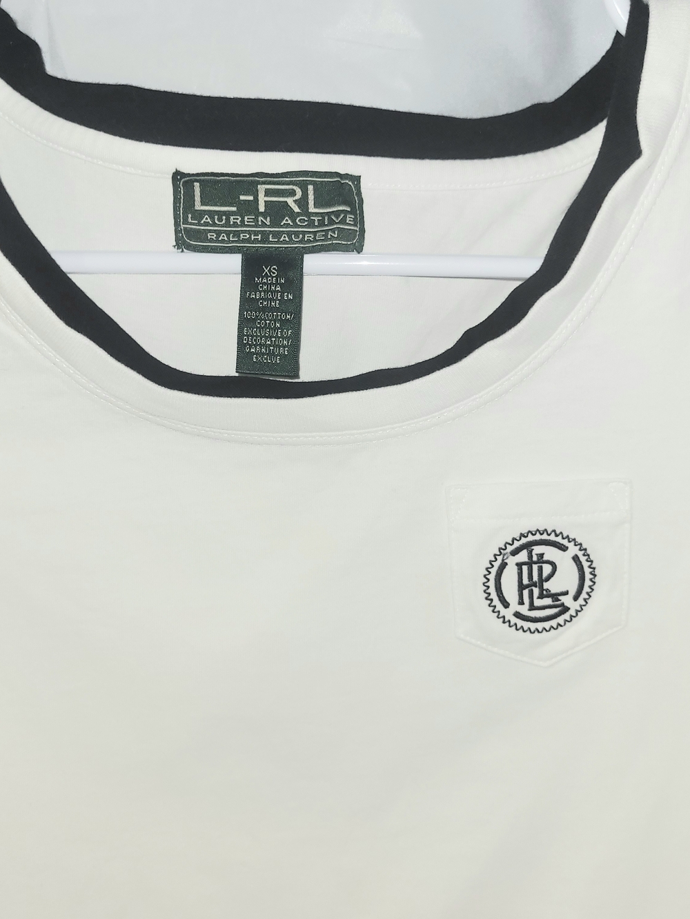 Ralph Lauren Active Wome's White Crew Neck T-Shirt with Black Trim Size Xs